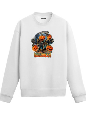 Colermi Oraklı Iskelet ve Balkabağı Figürlü Sweatshirt
