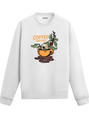 Colermi Coffee Comes First Temalı Kafatası Sweatshirt