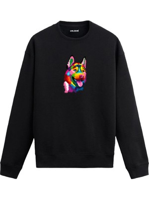 Colermi Alman Kurdu Figürlü Baskılı Sweatshirt