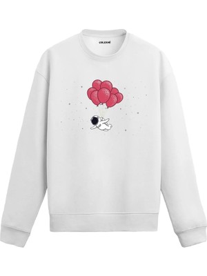 Colermi Ayda Balonlarla Süzülen Astronot Sweatshirt
