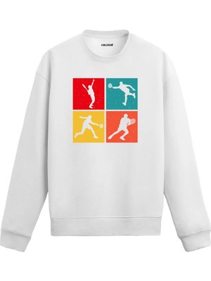 Colermi Retro Tenis Figürlü Renkli Blok Sweatshirt