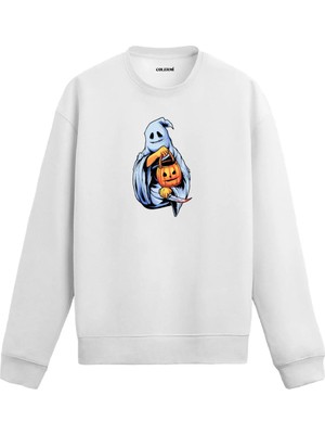 Colermi Balkabağı ve Bıçaklı Hayalet Tasarımlı Sweatshirt