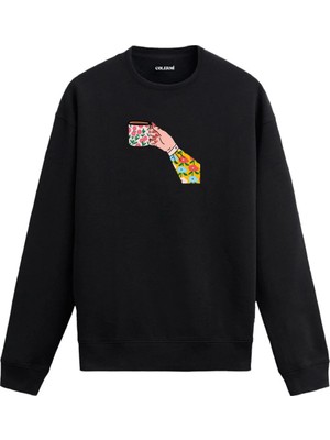 Colermi Sanatsal Kahve Fincanı Figürlü Sweatshirt