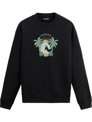 Colermi Hawaii Sörf ve Dalga Baskılı Sweatshirt
