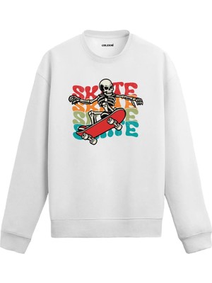 Colermi Kaykaycı Iskelet Baskılı Sweatshirt