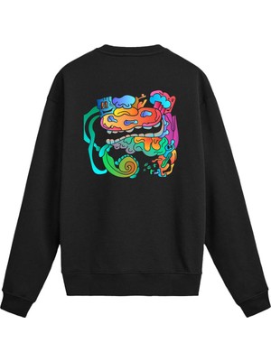 Colermi Sırt Baskılı Soyut Renkli Yüz Figürlü Sweatshirt