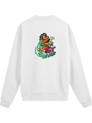 Colermi Sırt Baskılı Renkli Soyut Dalga Tasarımlı Sweatshirt