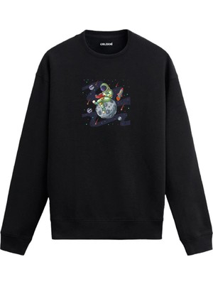 Colermi Uzayda Pizza Yiyen Astronot Sweatshirt