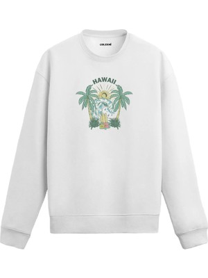 Colermi Hawaii Sörf ve Dalga Baskılı Sweatshirt