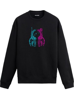 Colermi Retro Uzay Temalı Astronot Sweatshirt