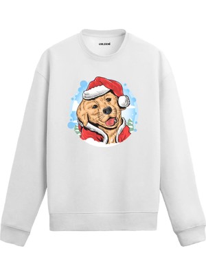Colermi Noel Şapkalı Köpek Baskılı Sweatshirt