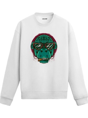 Colermi Kulaklıklı Gözlüklü Goril Figürlü Sweatshirt