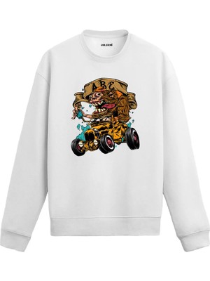 Colermi Canavar Araba Baskılı Karikatür Sweatshirt