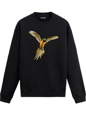 Colermi Dinamik Papağan Baskılı Sweatshirt