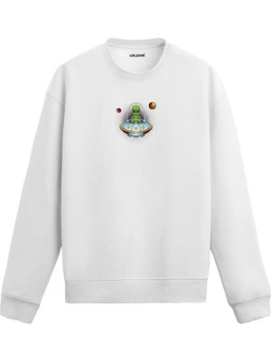Colermi Uzaylı ve Uçan Daire Tasarımlı Sweatshirt