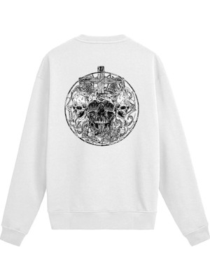 Colermi Sırt Baskılı Gotik Kurukafa Tasarımlı Sweatshirt