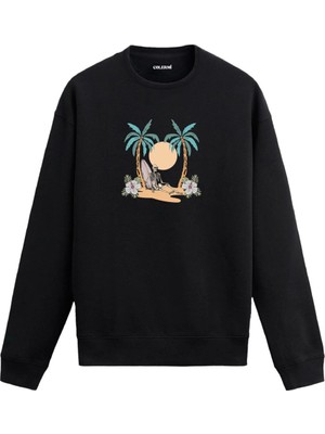 Colermi Palmiyeli Sahil Temalı Sweatshirt