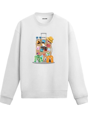 Colermi Seyahat Temalı Renkli Valiz Baskılı Sweatshirt