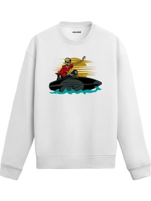 Colermi Sörf Yapan Iskelet Baskılı Sweatshirt