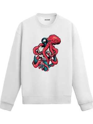 Colermi Ahtapot Sarılmış Kurukafa Sweatshirt
