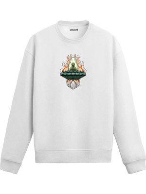 Colermi Alevli Uzaylı Figürlü Ufo Sweatshirt