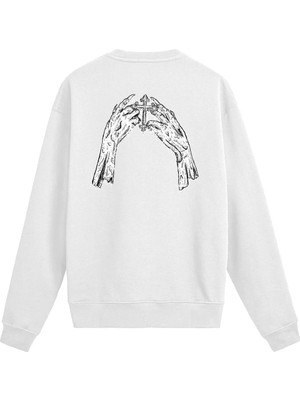 Colermi Sırt Baskılı Haç Tutucu Eller Tasarımlı Sweatshirt