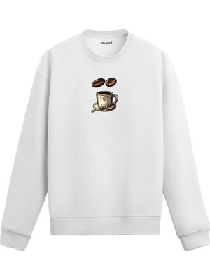Colermi Kahve Fincanı ve Çekirdek Tasarımlı Sweatshirt