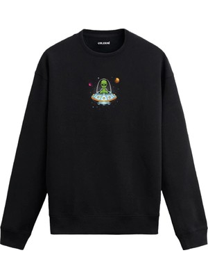 Colermi Uzaylı ve Uçan Daire Tasarımlı Sweatshirt