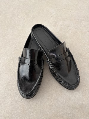 Selin Shoes Vossa Düz Taban Klasik Kadın Terlik- Siyah Deri