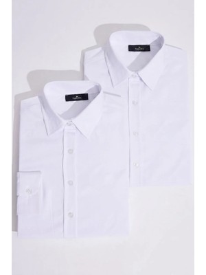 Tudors Kadın 2'li Paket Beyaz Slim Fit Dar Kesim Uzun Kollu Pamuklu Vücuda Oturan Dokulu Basic Gömlek