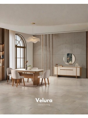 Velura Home & Living Eylül Yemek Odası Takımı - Naturel ve Krem (Tv Ünitesi Hariç)