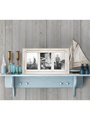 Defne Store 10X15 cm Üçlü Fotoğraf Çerçevesi, Cilalı Kristal Berraklığında Cam, Hampton Koleksiyonu, Titrek Kavak Beyazı Ahşap Kolaj Fotoğraf Çerçevesi Masaüstü ve Duvar Sergilemesi Için