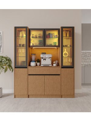 GuneyStore Bambu Maxi Komple Mdf LED Aydınlatmalı Kahve Köşesi