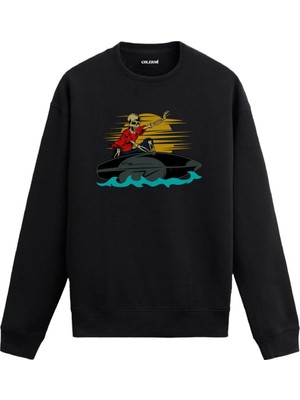 Colermi Sörf Yapan Iskelet Baskılı Sweatshirt