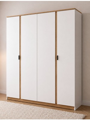 Noiss Home Decor Asel 4 Kapaklı Raflı Genç Odası Yatak Odası Gardırop