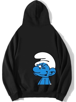 Brz Collection Unisex Oversize The Smurfs (Şirinler) Hoodie Siyah