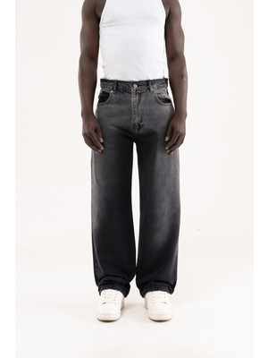 Machinist Erkek Degrade Effected Baggy Jean Pantolon Açık Siyah