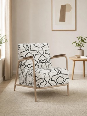Azra Mobilya Atlas Model Berjer Antrasit Geometrik Desenli Soft Kumaş Tekli Koltuk Cappucino Metal Iskelet Kurulu Gönderim