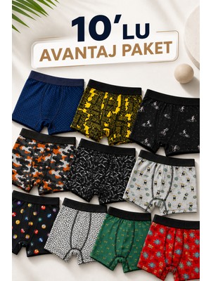 ByDon Erkek Desenli Çocuk Boxer 10'lu Avantaj Paket