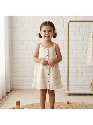 Butik Kız Çocuk Pamuklu Düğme Iliklemeli Elbise