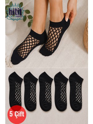 Hitit Socks Kadın 5 Çift Siyah Premium Kalite File Tasarım Bilek Çorabı Dokuma Özellikli