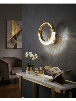 Vav Avize Modern Gold Halka LED Aplik - Kristal Cam Detaylı Lüks Duvar Lambası