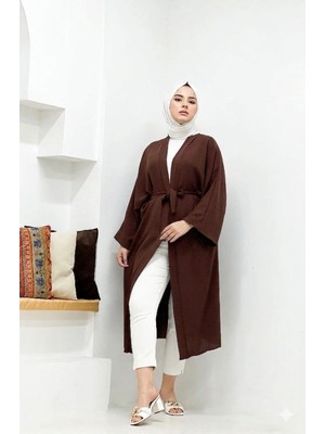 Cng Moda Tesettür Kuşaklı Aerobin Uzun Kimono