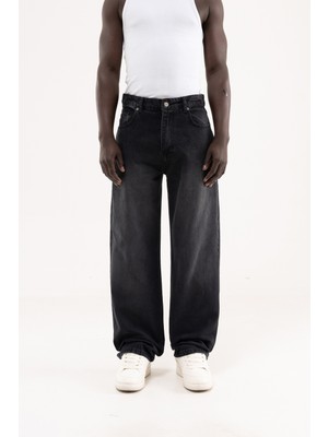 Machinist Erkek Degrade Effected Baggy Jean Pantolon Siyah