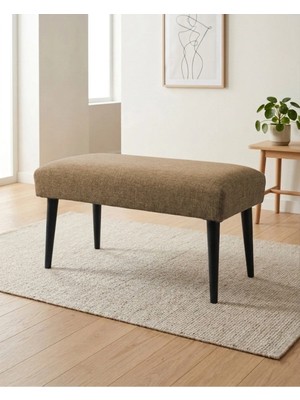 Azra Mobilya Kahverengi Keten Kumaş Bench Puf 90X45X46 cm Ahşap Siyah Ayaklı Demonte Modern Yatak Ucu Bench Oturma Bankı Antre Koridor Pufu