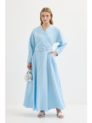 Kadriye Baştürk Bağlamalı Kimono Etek Takım Açık Mavi