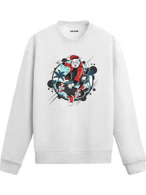Colermi Kaykaycı Kedi Baskılı Sweatshirt