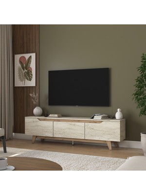 Rani AA168 Tv Ünitesi Modern Ayaklı Tv Sehpası Traverten - Sepet Ceviz