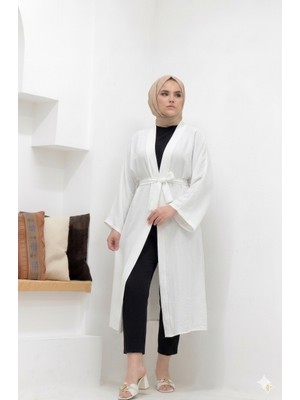 Cng Moda Tesettür Kuşaklı Aerobin Uzun Kimono