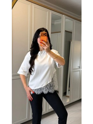 Stelol Kısa Kollu Bısıklet Yakalı Dantel Detaylı Vıskon Ikı Iplık Bluz